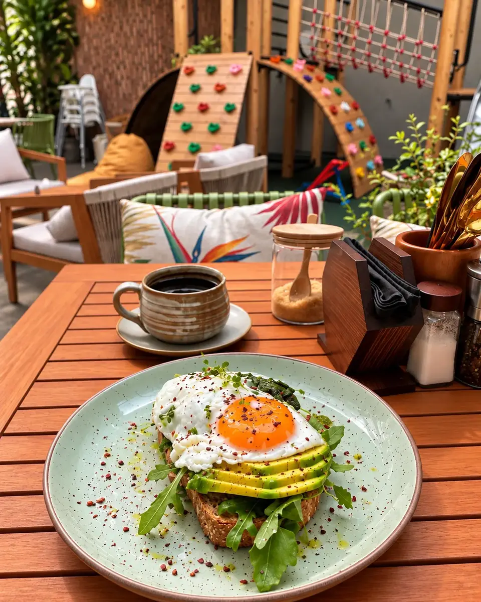 Toast with egg and coffee at Au Patio Thảo Điền